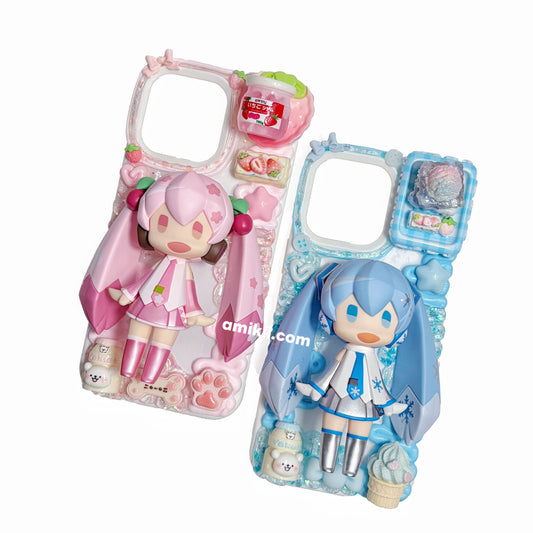 Sakura Miku & Snow Miku Genuine Figurine Decoden Cream Phone Case iPhone Samsung Google Case