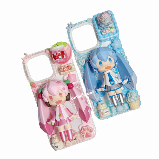 Sakura Miku & Snow Miku Genuine Figurine Decoden Cream Phone Case iPhone Samsung Google Case