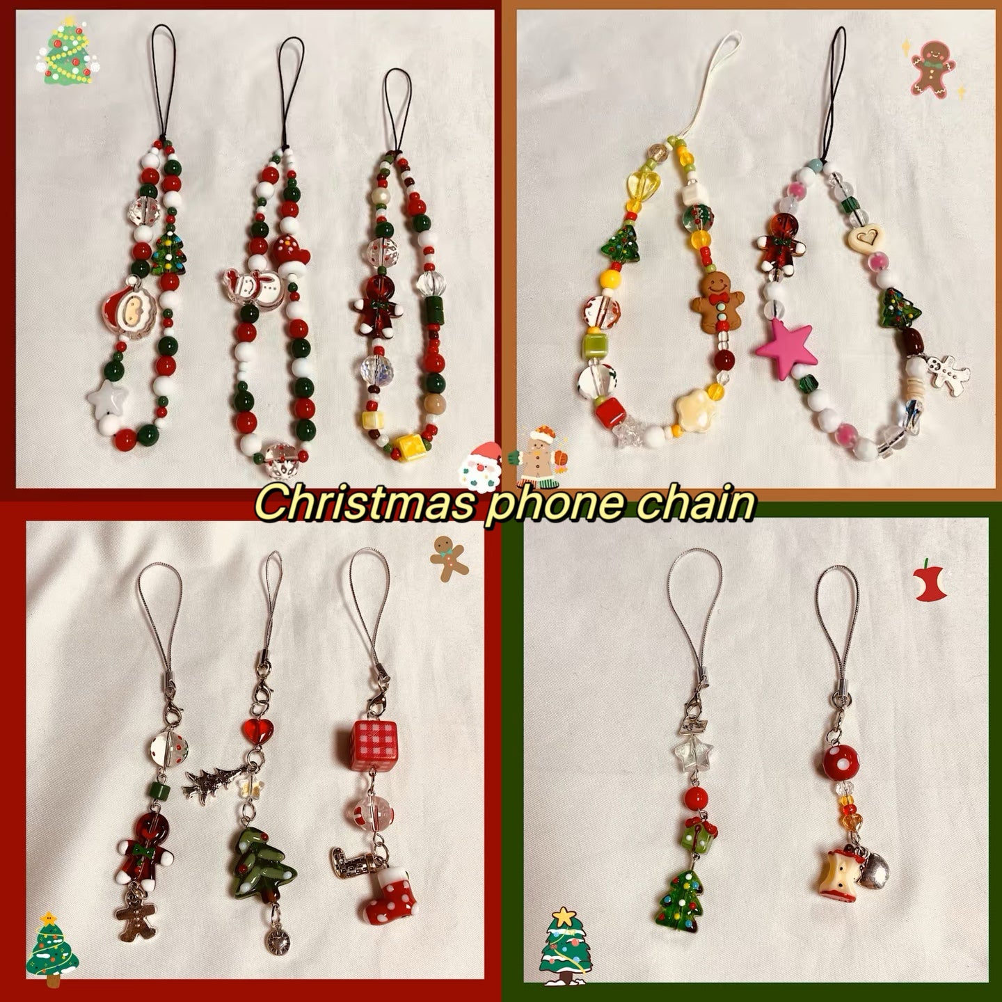 Lucky bag-Christmas style pendant+phone chain+card sleeve+hairpins