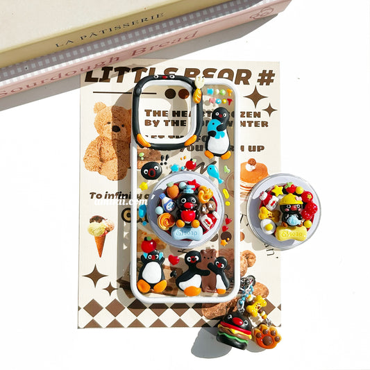 Pingu Phone Case And Pop Socket Decoden Cream Case iPhone Samsung