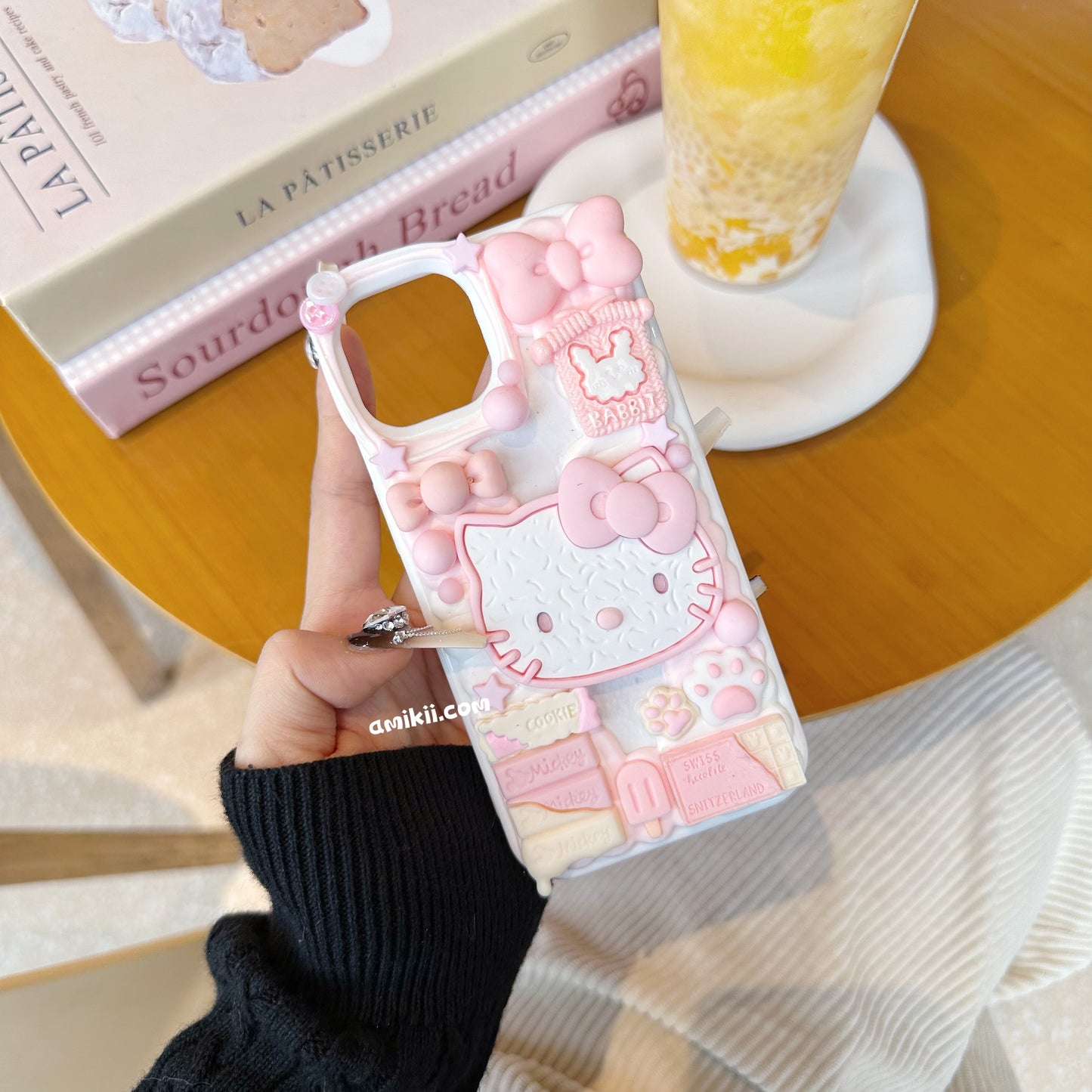 黄色とピンクのHello KTクッキー携帯ケース
