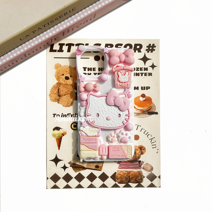 黄色とピンクのHello KTクッキー携帯ケース