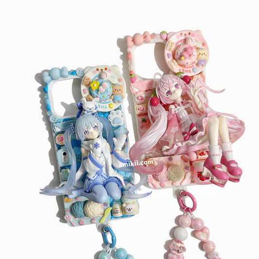 Sakura Hatsune Miku & Snow Miku Decoden Cream Phone Case iPhone Samsung Google Case